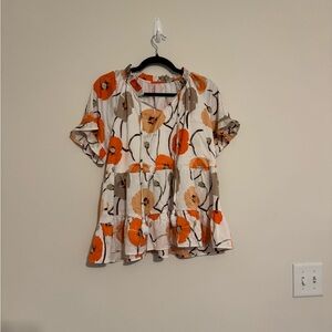 Floral Print Women's Top - Orange and Cream